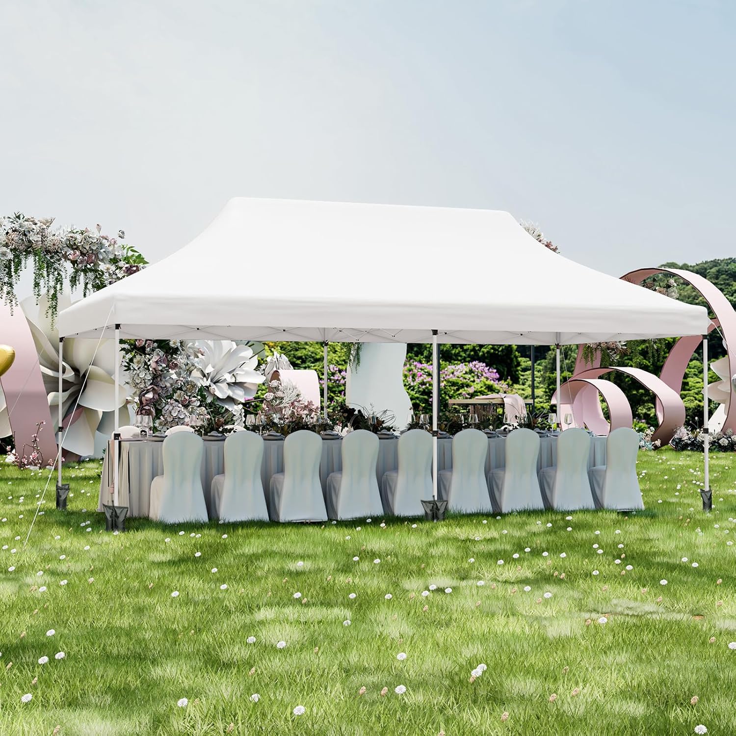 GOPLUS - Tonnelle pliante 3x6m - imperméable, sac transport, blanc