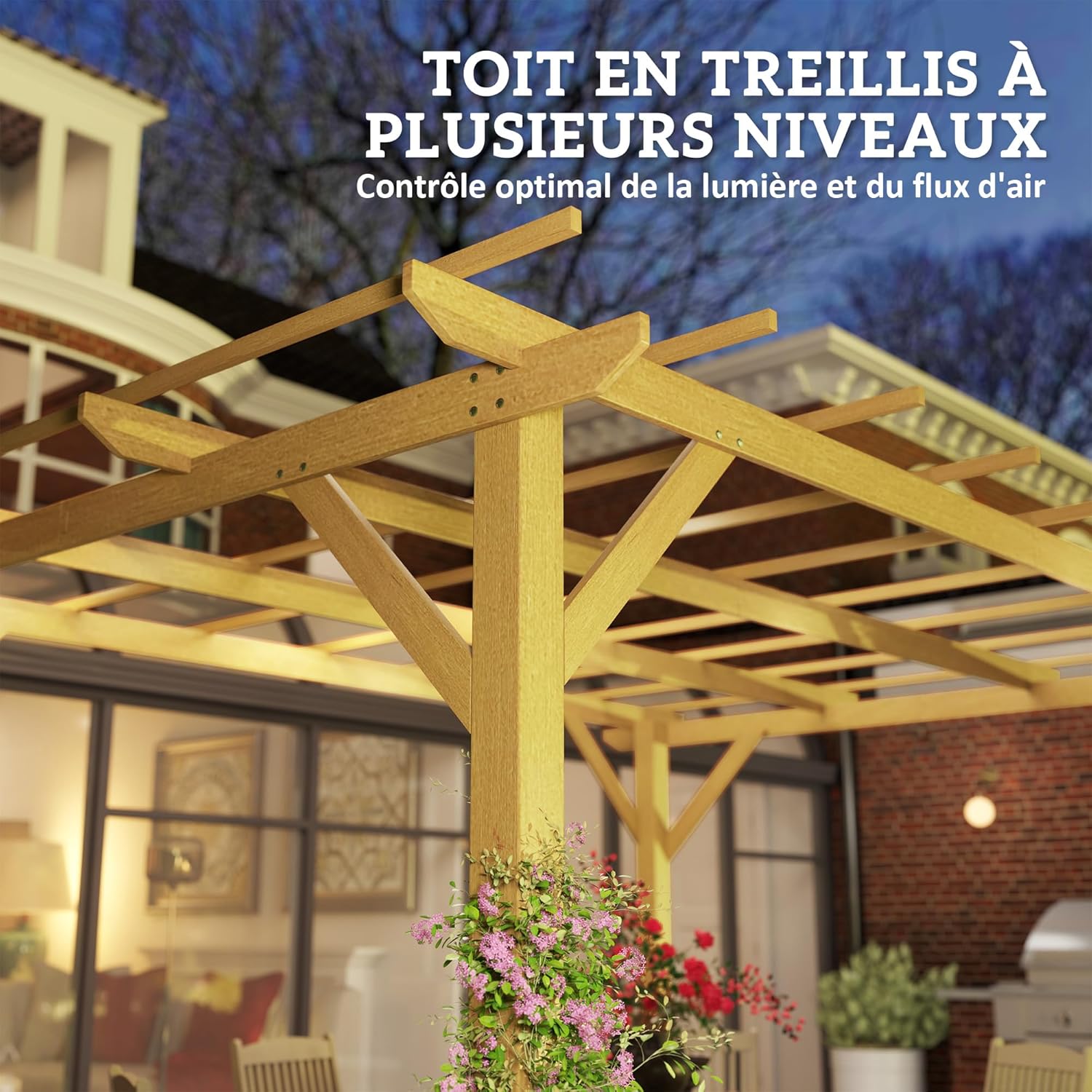 Outsunny - pergola jardin bois naturel - 3x4m - idéale vignes et fleurs