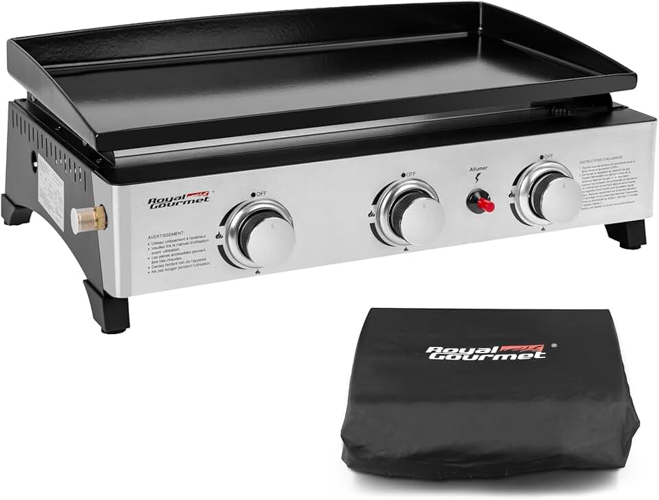 Royal Gourmet - Plancha Gaz 3 brûleurs - 62x35,5 cm - acier émaillé, portable, 7.5kW