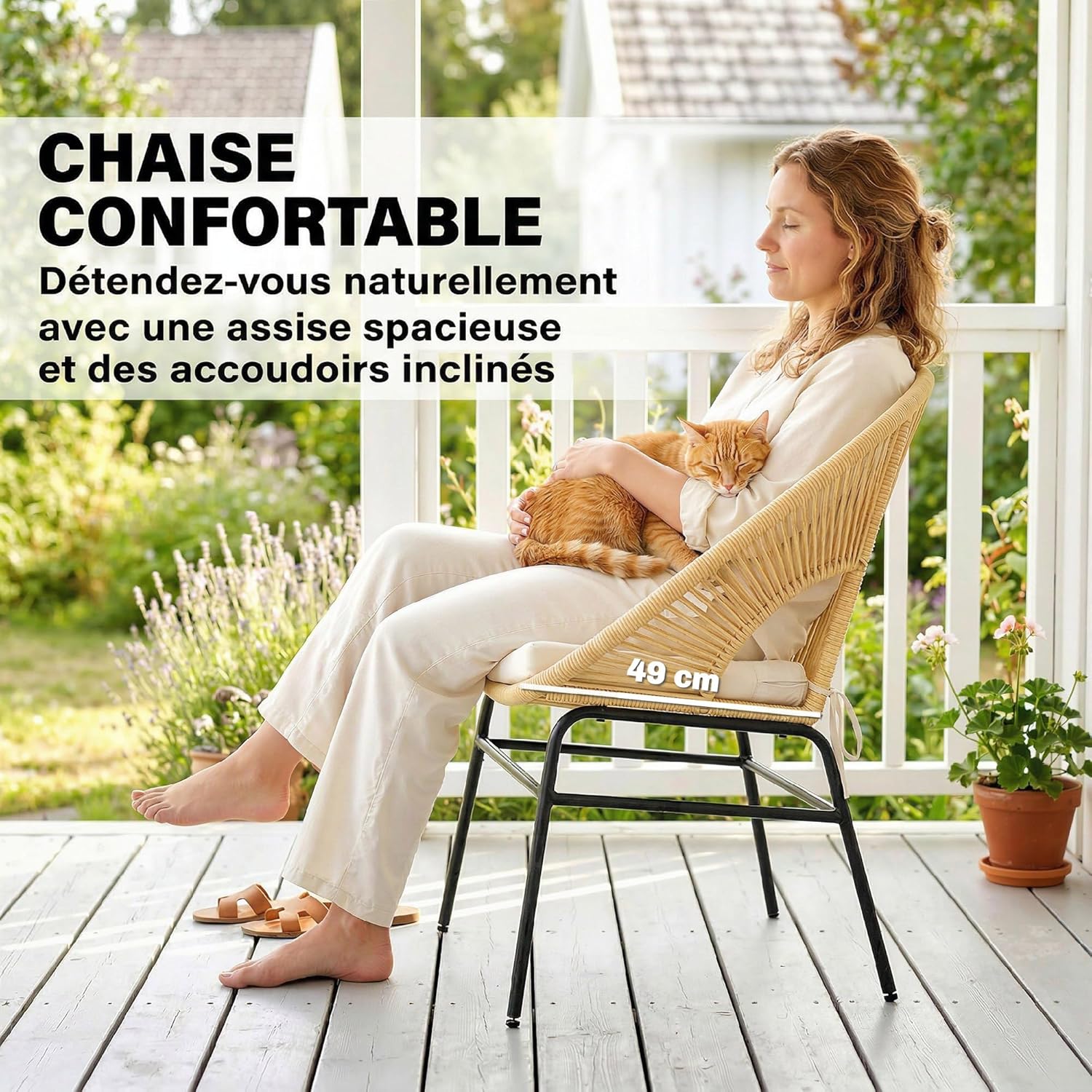 Outsunny - ensemble bistro 3 pcs - fauteuils confort, table verre - coussins déhoussables, résine tressée, beige