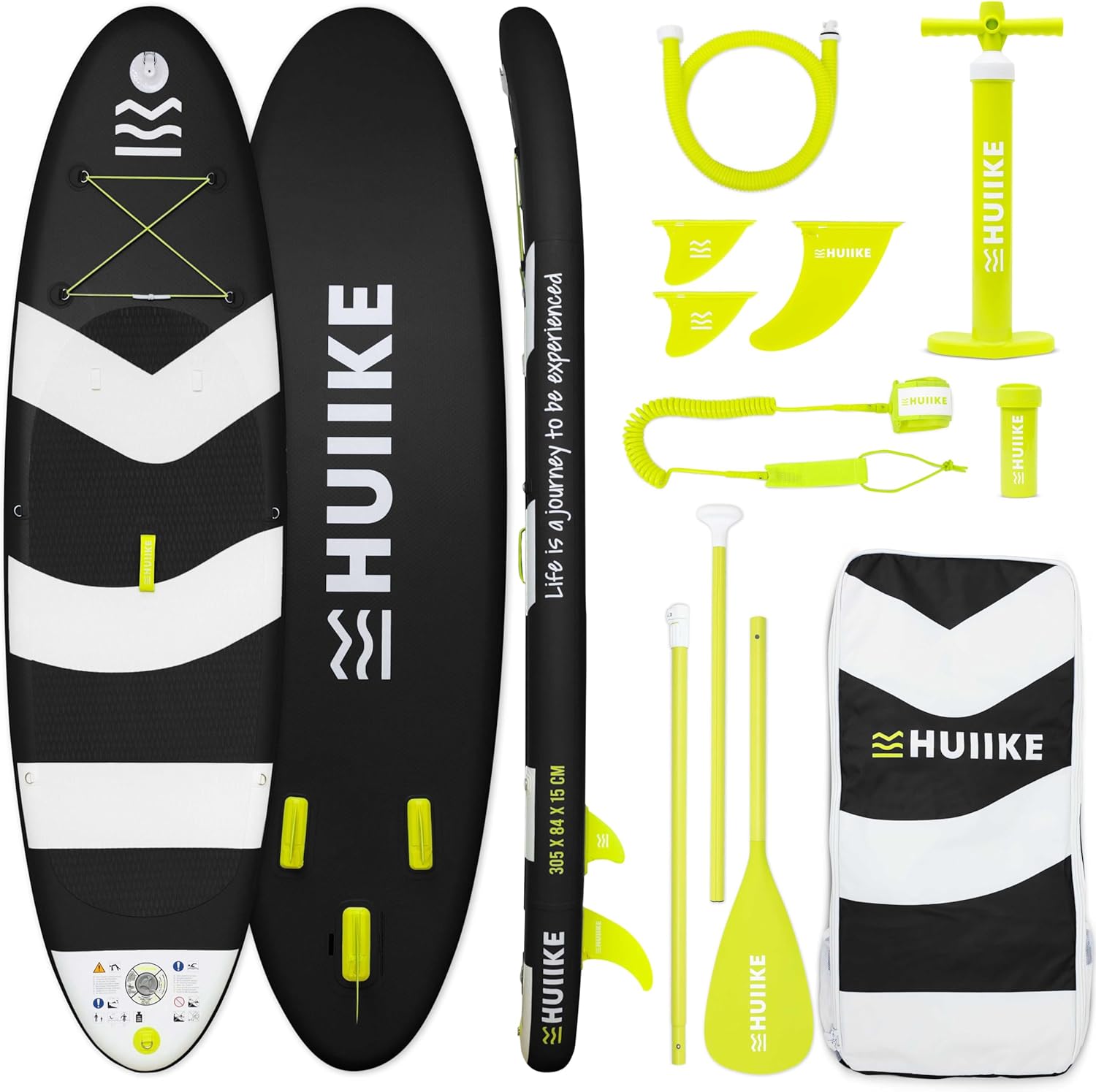HUIIKE Paddle Gonflable Adulte avec Accessoires Inclus, Pagaie, Ailerons, Pompe. Planche de Stand Up Paddle Grande Stabilité et Résistance. 305 x 84 x 15 cm, Jusqu'à 130 kg