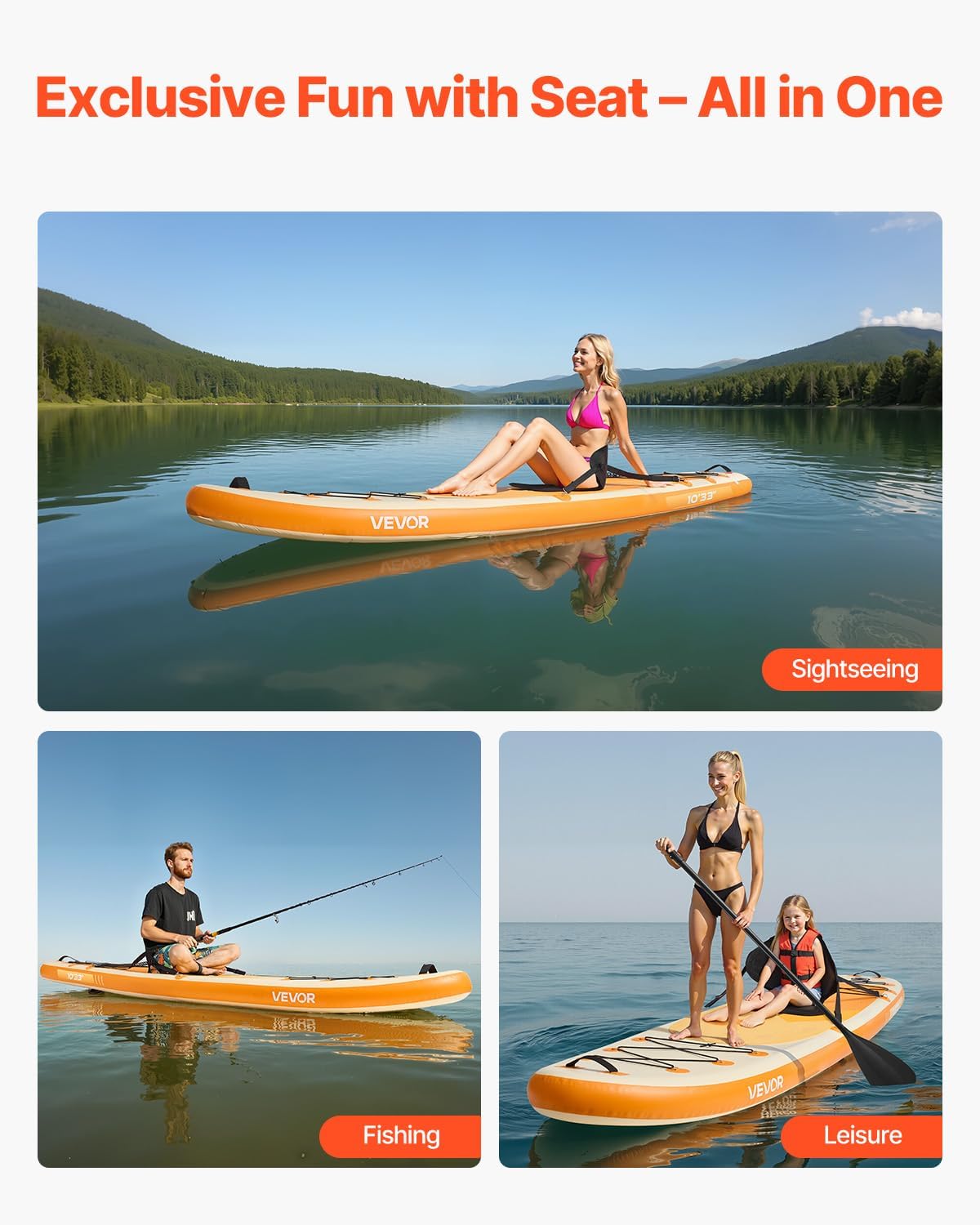 VEVOR - Paddle gonflable avec siège - 304x83x15cm - ultra-légère, accessoires complets