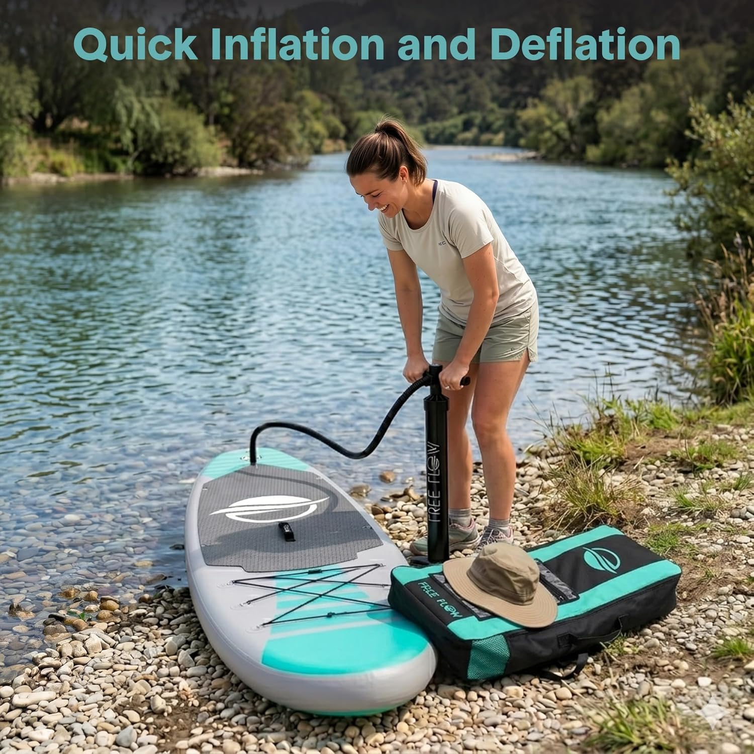 SereneLife Stand Up Paddle Gonflable Adulte 6” – Planche de Paddle avec Accessoires Sup, Sac de Transport, Pont Antidérapant, pour Mer, Lac, Rivière