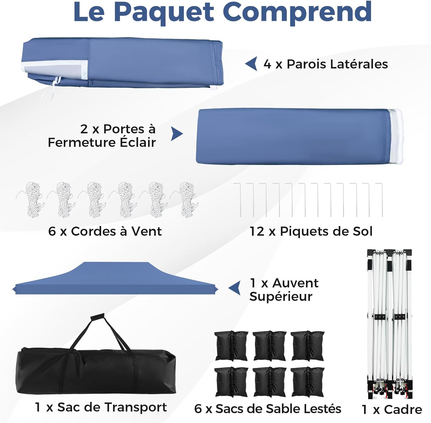 GOPLUS - tonnelle pliante - 3x6m - imperméable, sac de transport, 6 bâches