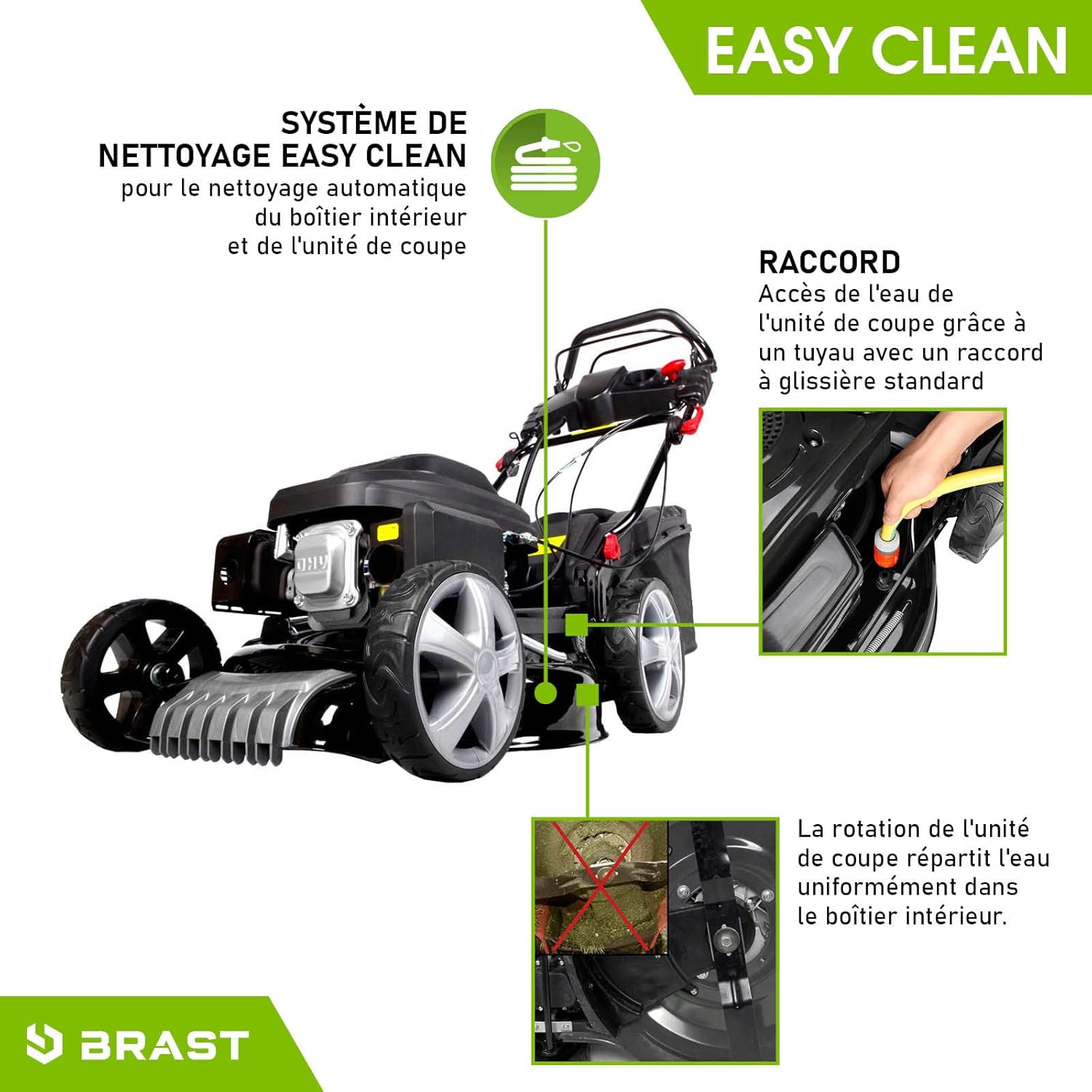 BRAST - Tondeuse thermique ESTART - 46cm, 170cc, tractée, 4en1, démarrage électrique