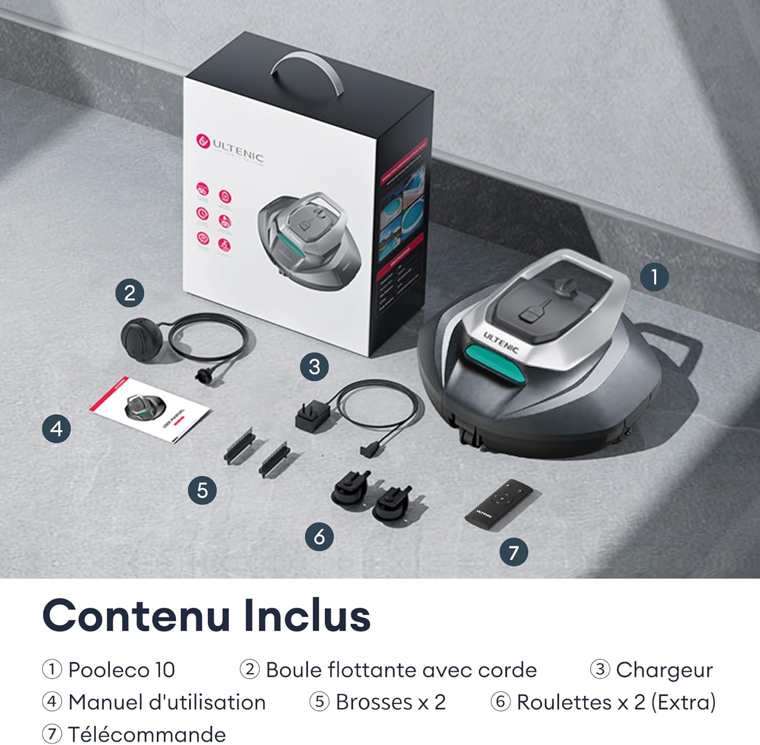 Ultenic - Pooleco 10s - 80㎡ - robot piscine sans fil, APP, 90min, haute aspiration