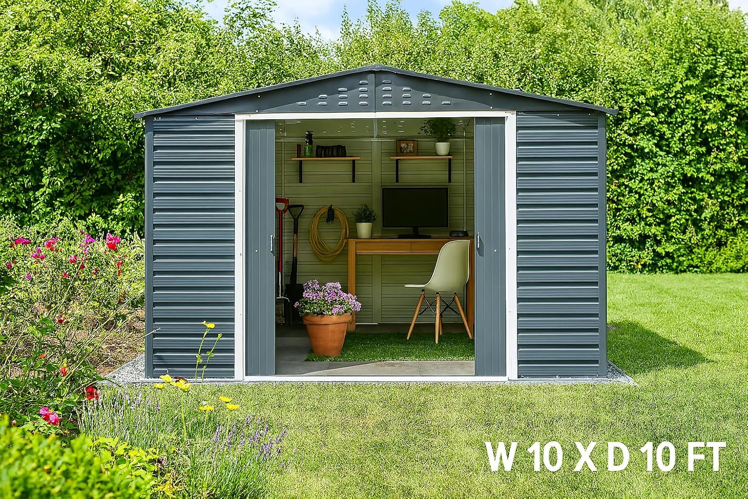 Duramax Alpine 10 x 10 (9,75 m²) Abri de Jardin en métal avec Base, Acier galvanisé à Chaud, Structure de Toit renforcée, Abri de Jardin sans Entretien et résistant aux intempéries, Anthracite