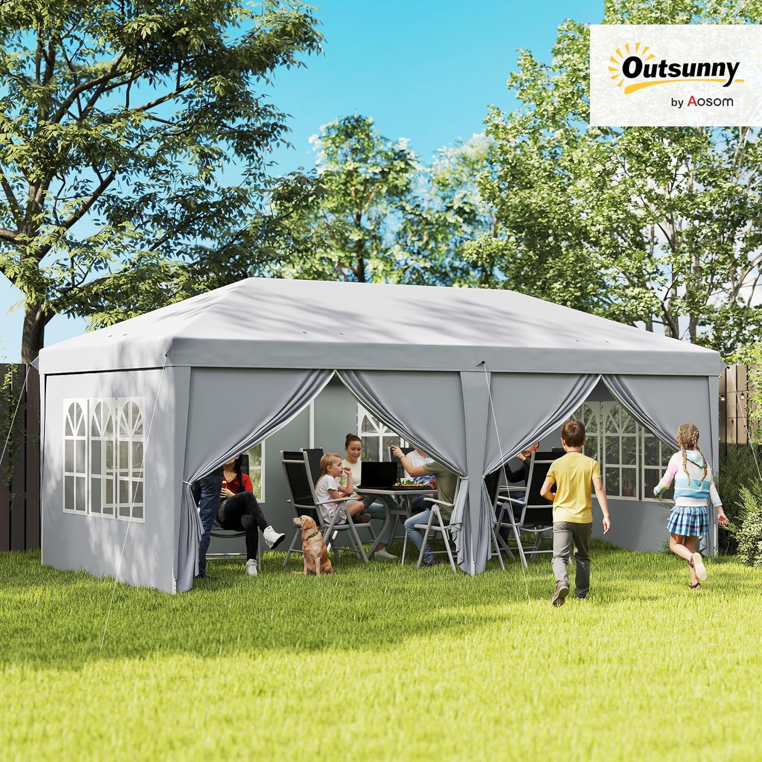 Outsunny - Tonnelle pliante 3x6m, acier renforcé, côtés amovibles, sac, gris