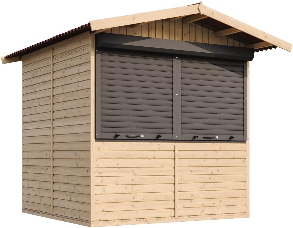TIMBELA - kiosque jardin bois 4m², 2 fenêtres, volets, 253x263x232cm - M149Z
