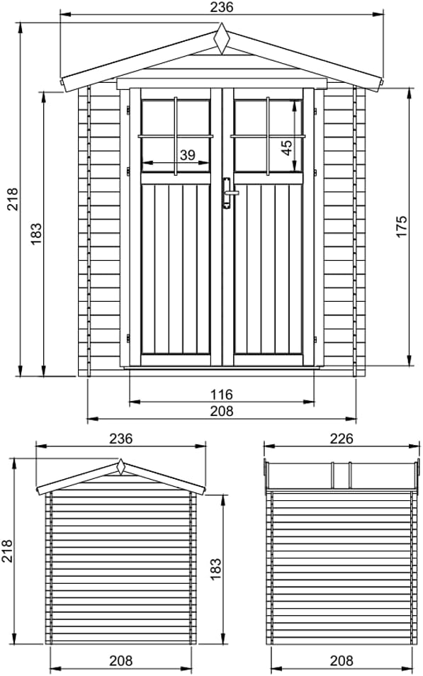TIMBELA - abri de jardin bois, 4,33m², toit étanche, porte sécurisée, M369F+M369G
