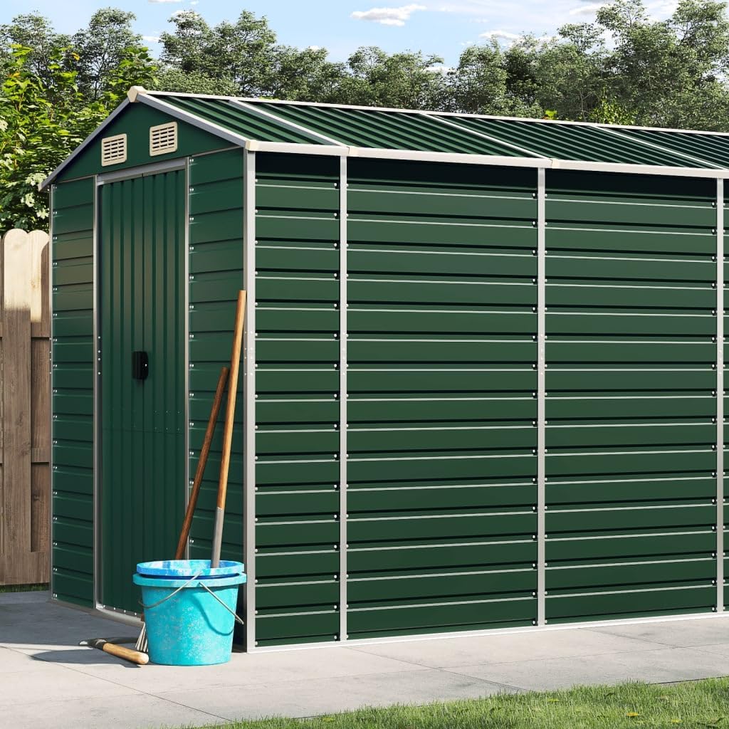 vidaXL - abri de jardin acier, vert, 191x980x198 cm, toit incliné