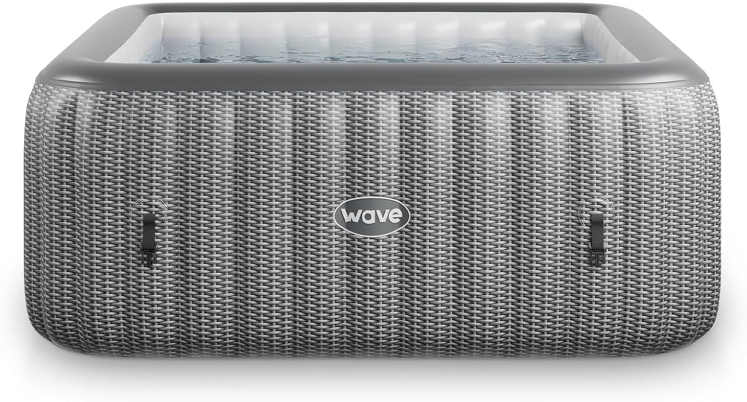 Spa Gonflable Wave | Chauffage écologique intégré | Système de Massage Aquajet | Protection antigel | Configuration Rapide en 15 Minutes (Pacific, Rotin Gris | 4 Personnes)