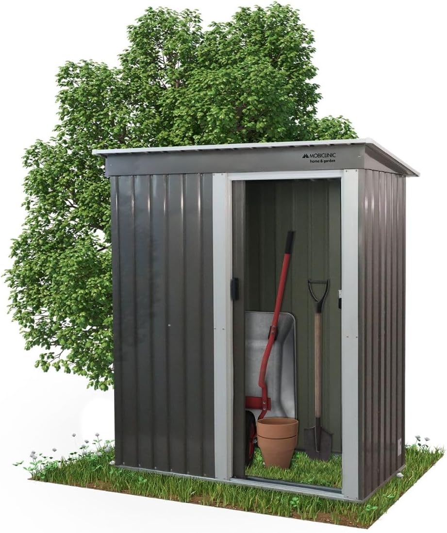 Mobiclinic - Nomi - 150x75x181 cm - abri jardin, porte coulissante, toit pentu, sécurisable, gris