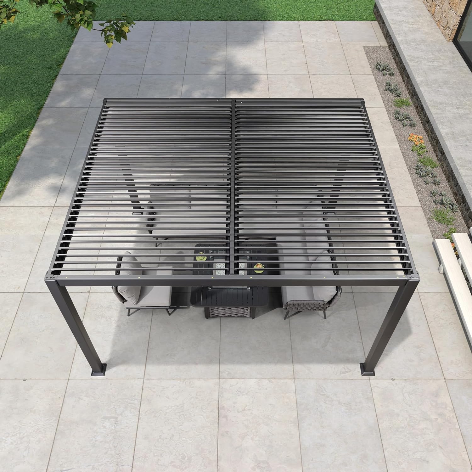 PURPLE LEAF - pergola bioclimatique - 3x3,65m - aluminium, lames orientables, gris
