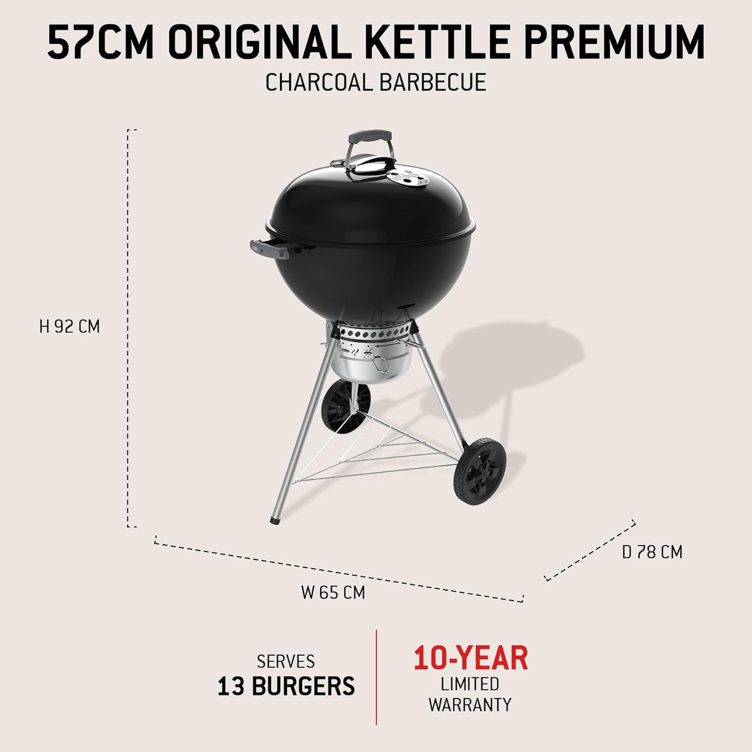 Weber - Original Kettle Premium - 57 cm - barbecue charbon, nettoyage One-Touch, thermomètre intégré