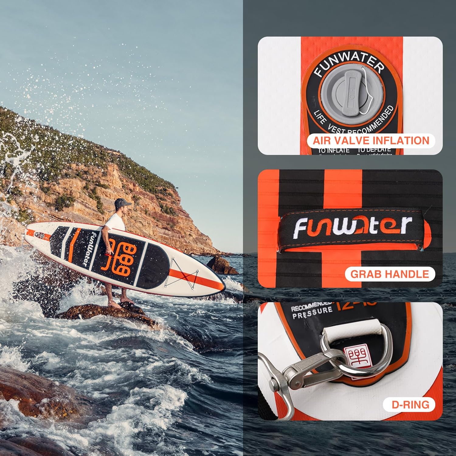 FunWater - SUP gonflable tous niveaux - antidérapant EVA - pack complet
