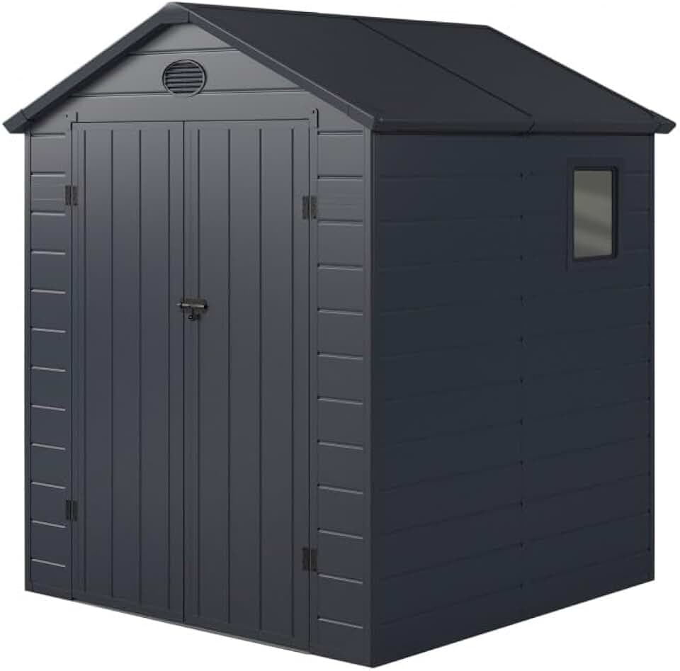 Jôbu - Abri de Jardin Résine série anthracite - 3,65m² - double porte, fenêtre, aération, structure acier, kit inclus
