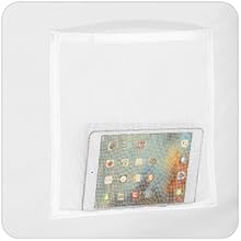 Support mural ou étagère encastré blanc affichant une tablette avec des icônes d'applications visibles à l'écran