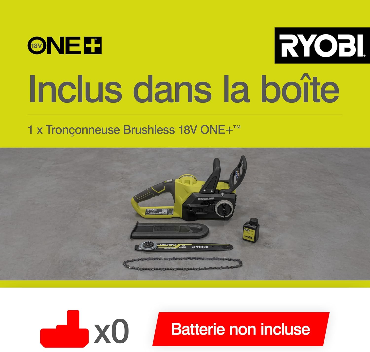 RYOBI - tronçonneuse ONE+ 30cm - lubrification auto, frein chaîne OCS1830