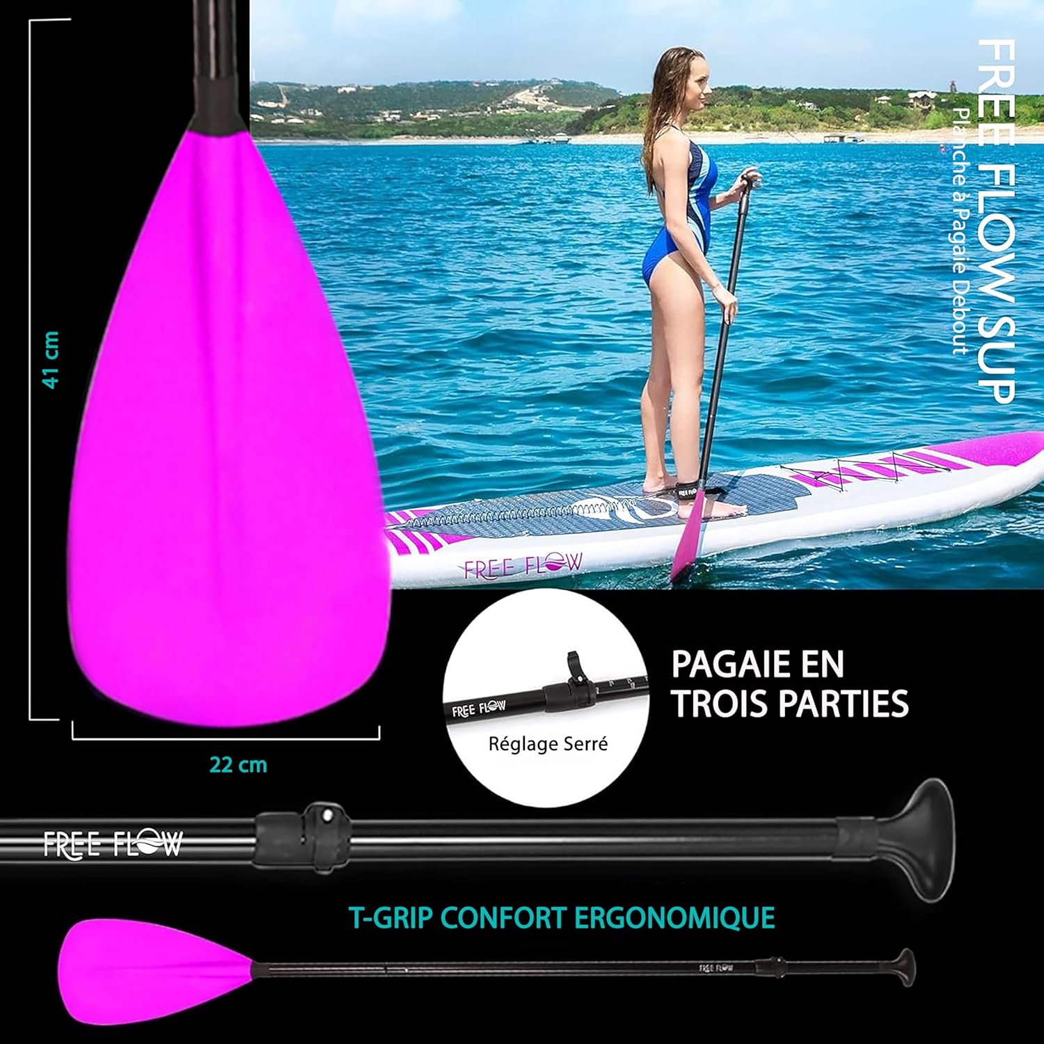 SereneLife Stand Up Paddle Gonflable Adulte 6” – Planche de Paddle avec Accessoires Sup, Sac de Transport, Pont Antidérapant, pour Mer, Lac, Rivière
