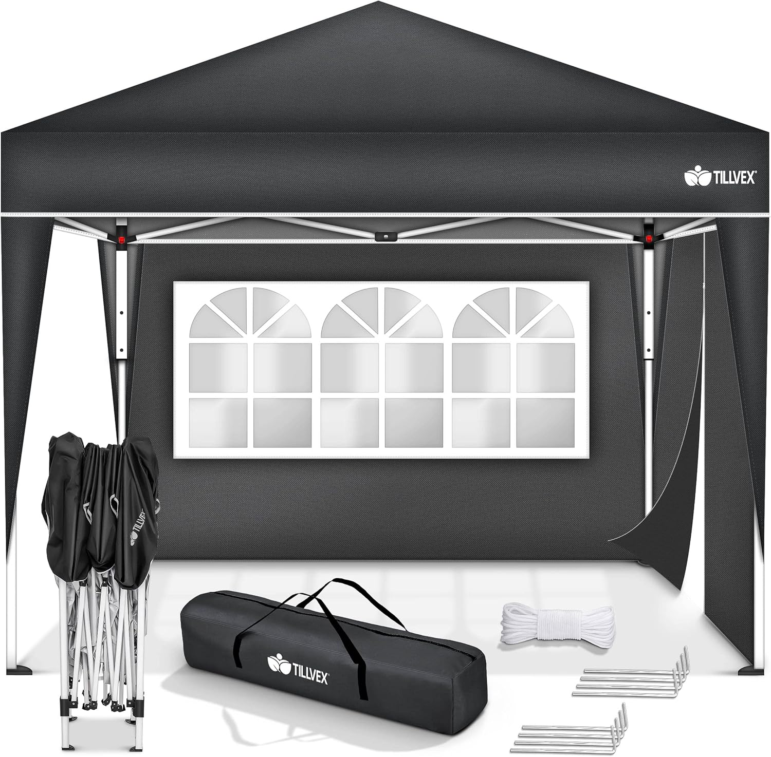 tillvex - Tonnelle pliante 3x3m - 2 côtés, hauteur réglable, UV 50+, sac