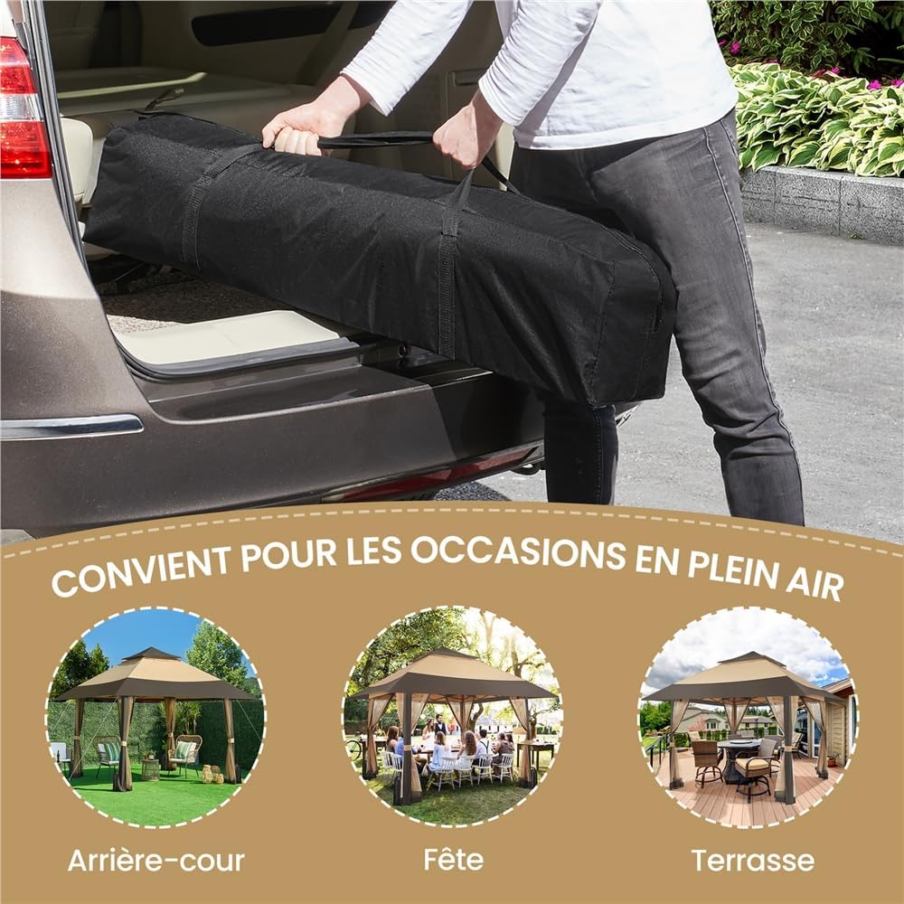 Yaheetech - tonnelle jardin 4x4m - toile moustiquaire, autoportante