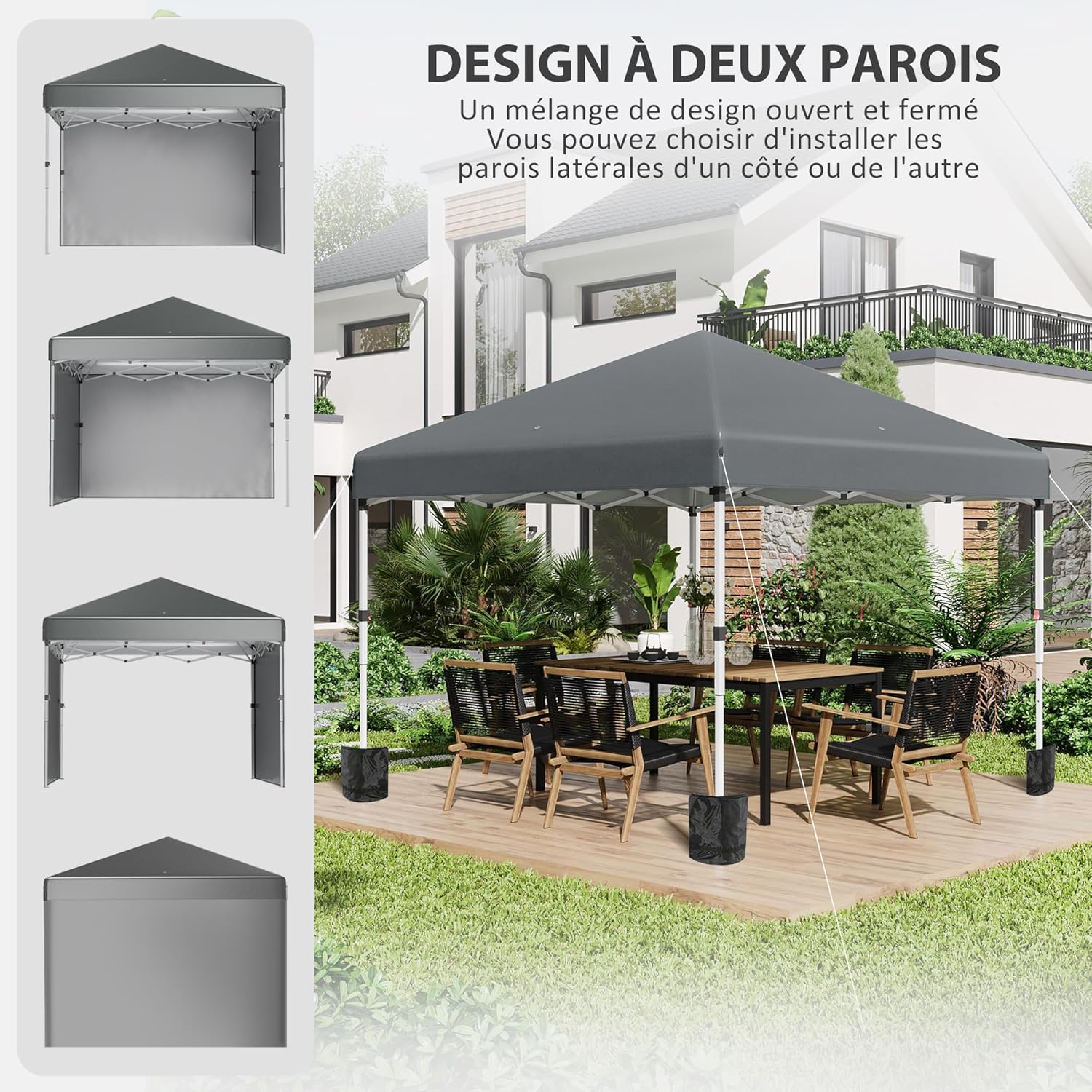 Outsunny - tonnelle pop-up réglable - 297x297x288 cm - 2 parois, UV30+, sac inclus