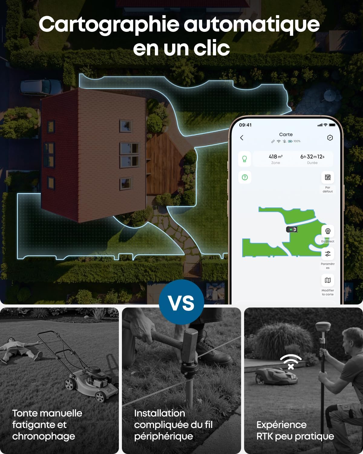 eufy - C15 robot tondeuse - 500 m² - garage, sans fil, détection obstacles, Ride-On-Edge