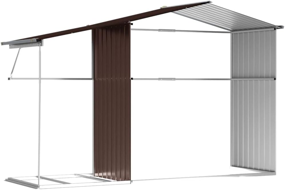Abri de jardin en acier galvanisé 277 x 192,5 x 179 cm avec support pour bois de chauffage et toit incliné pour outils de jardin et meubles, abri de jardin en métal robuste avec ventilation