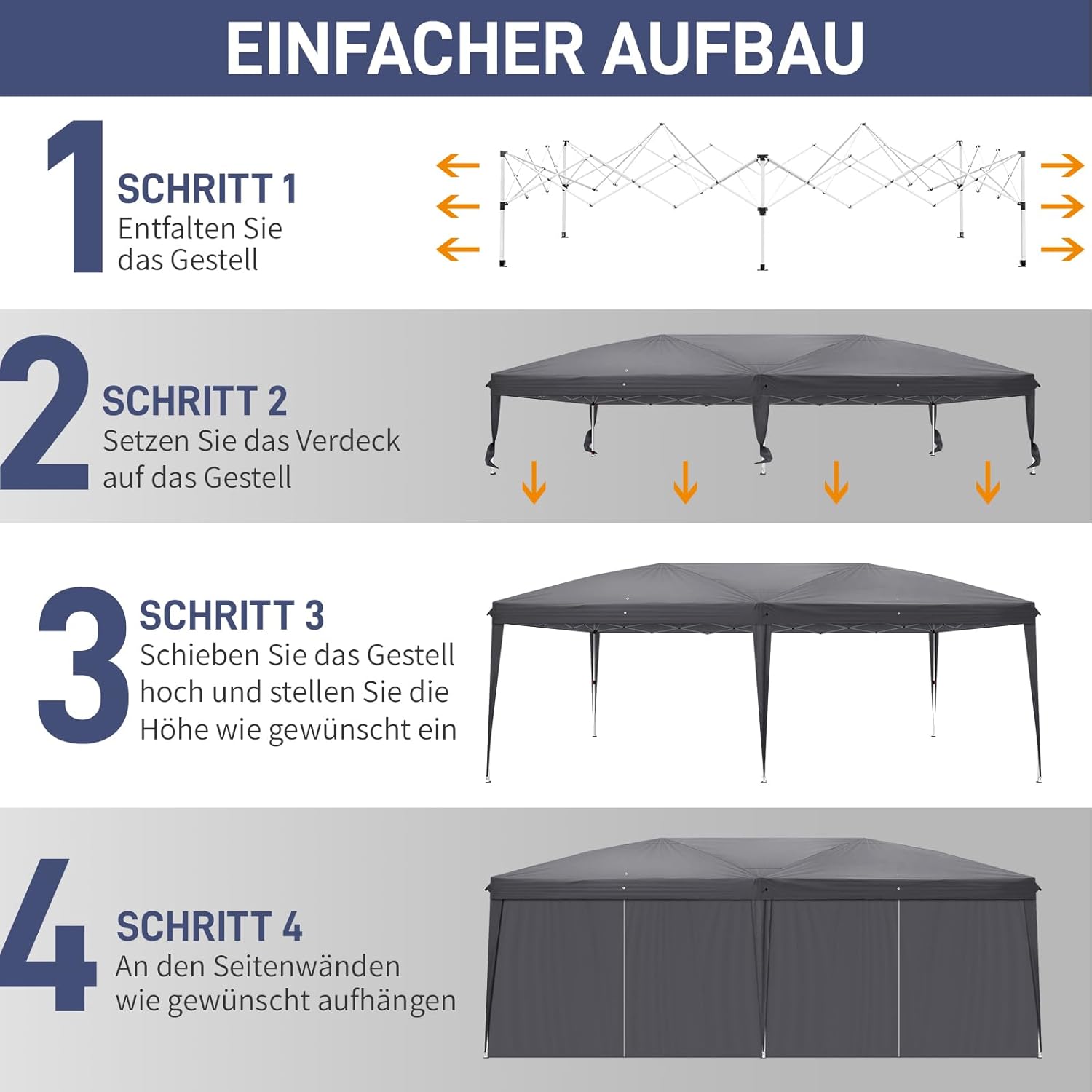 LEADZM - tonnelle pop-up 3x6m, acier, UV50+, 6 côtés, réglable