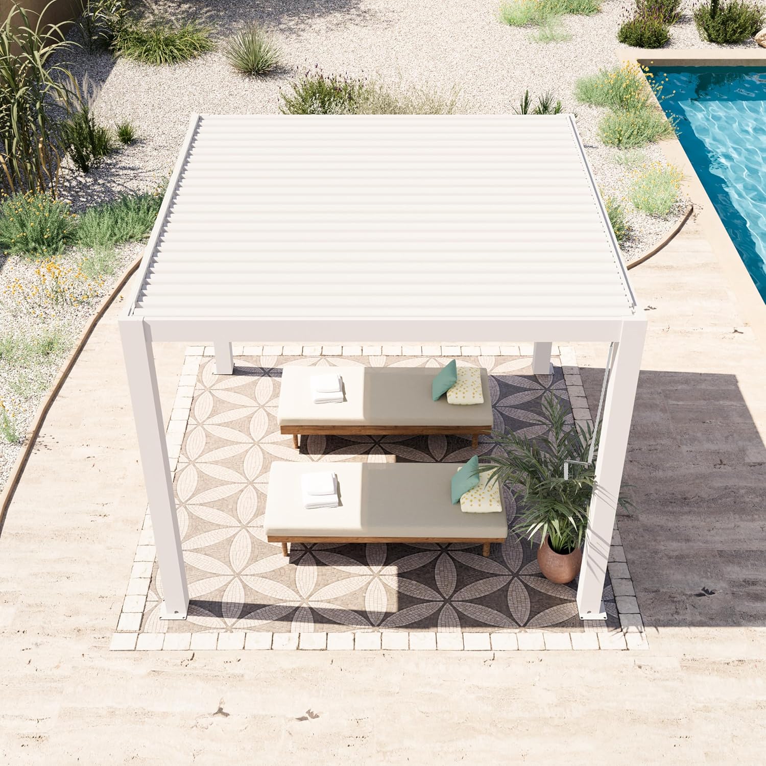 PRIMEYARD - pergola série pavillon - 3x3m - aluminium blanc, lames orientables
