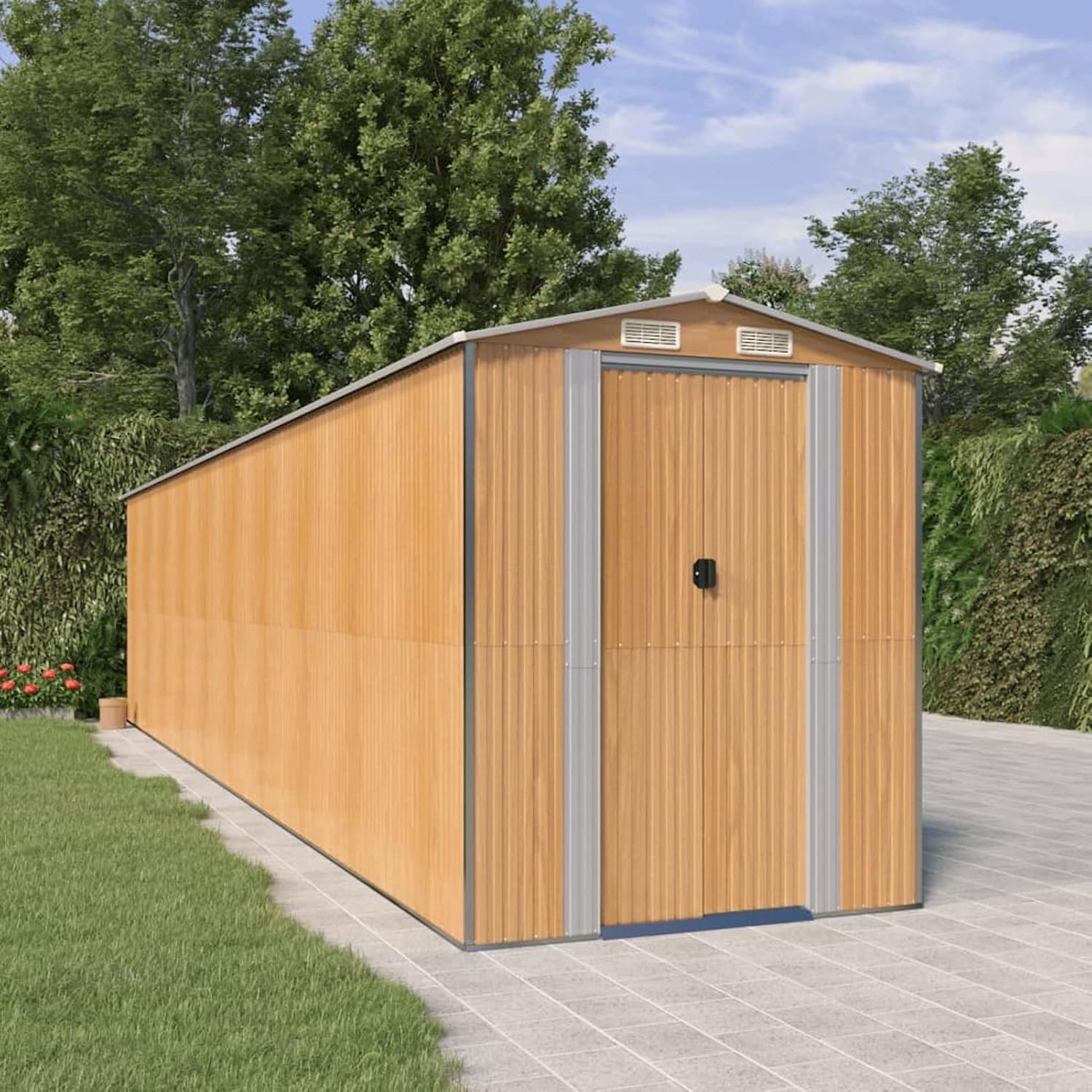 ShGaxin Abri de jardin en acier galvanisé marron clair 192 x 855 x 223 cm