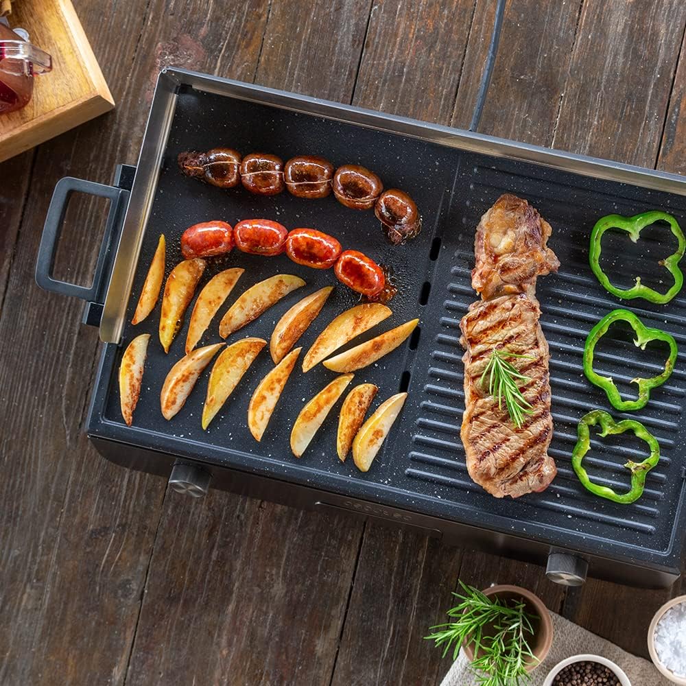 Cecotec - PerfectRoast 3000 - barbecue inox - 3000W, surface mixte, Rockstone antiadhésif, thermostat, bac graisse 03182