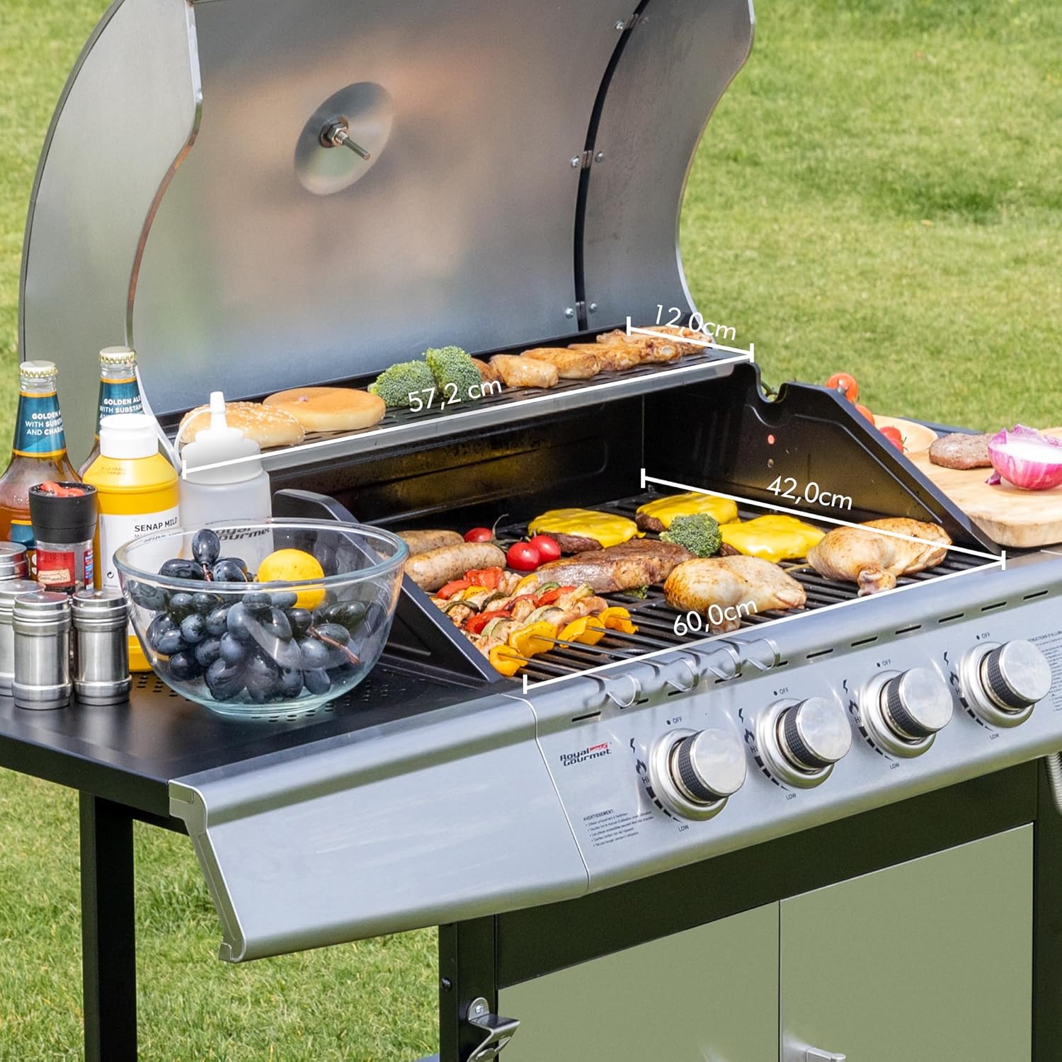 Royal Gourmet - Barbecue Gaz 4+1 brûleurs inox - 14,5kW - 2 portes, thermomètre, roues directionnelles