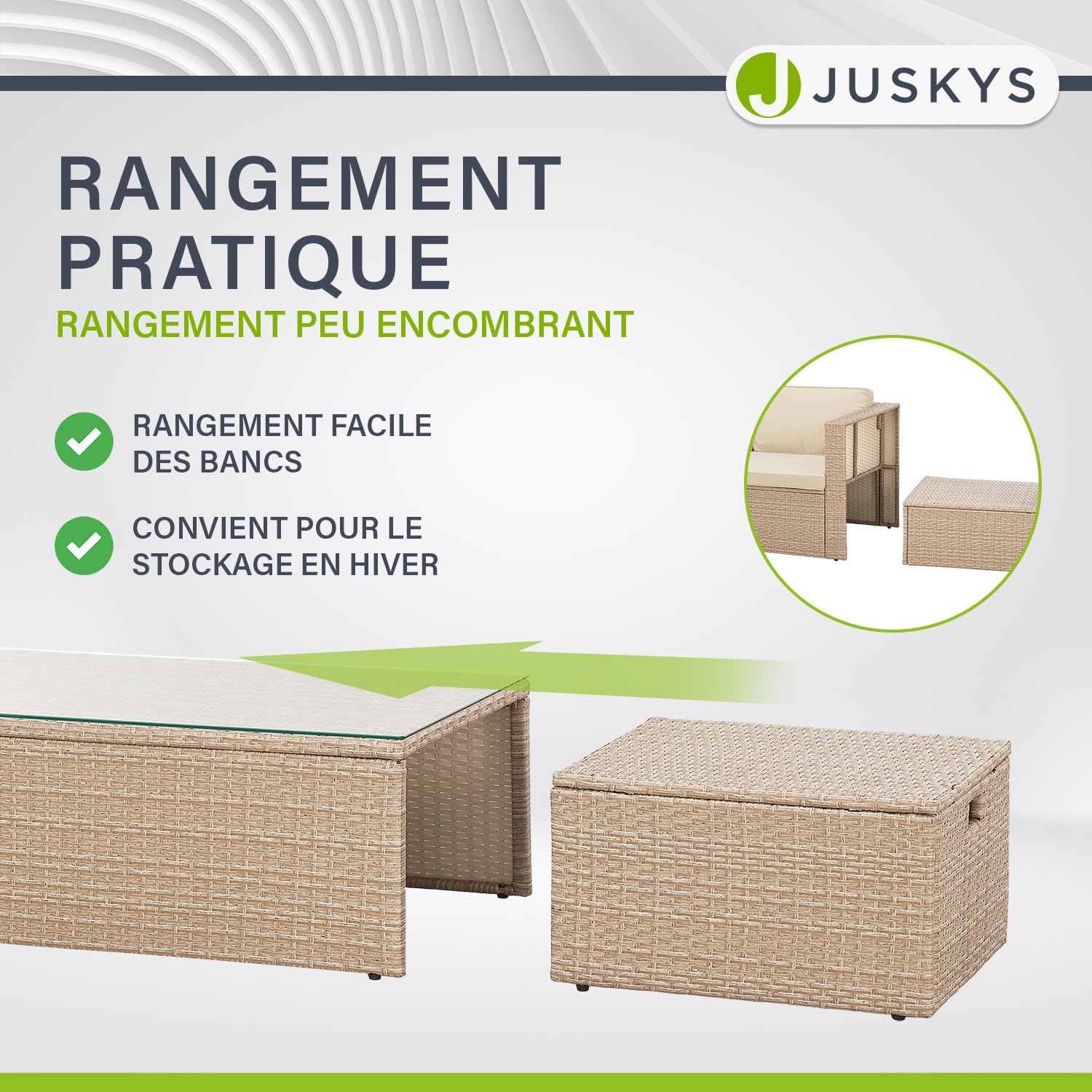 Juskys - Salon de Jardin Salou - 6 places - polyrotin, table, coussins, crème/sable
