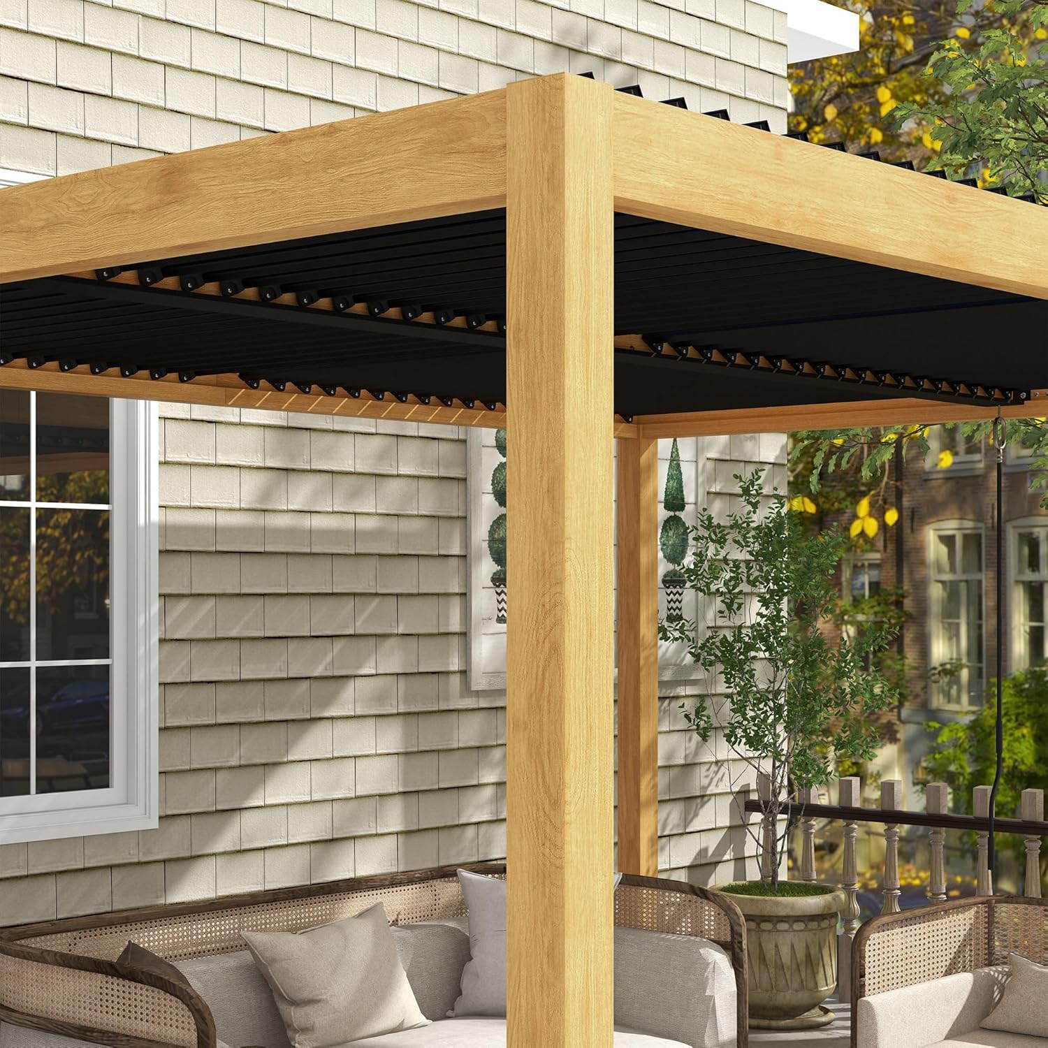 Outsunny - pergola bioclimatique aluminium 3x4m, lames orientables, noir effet bois