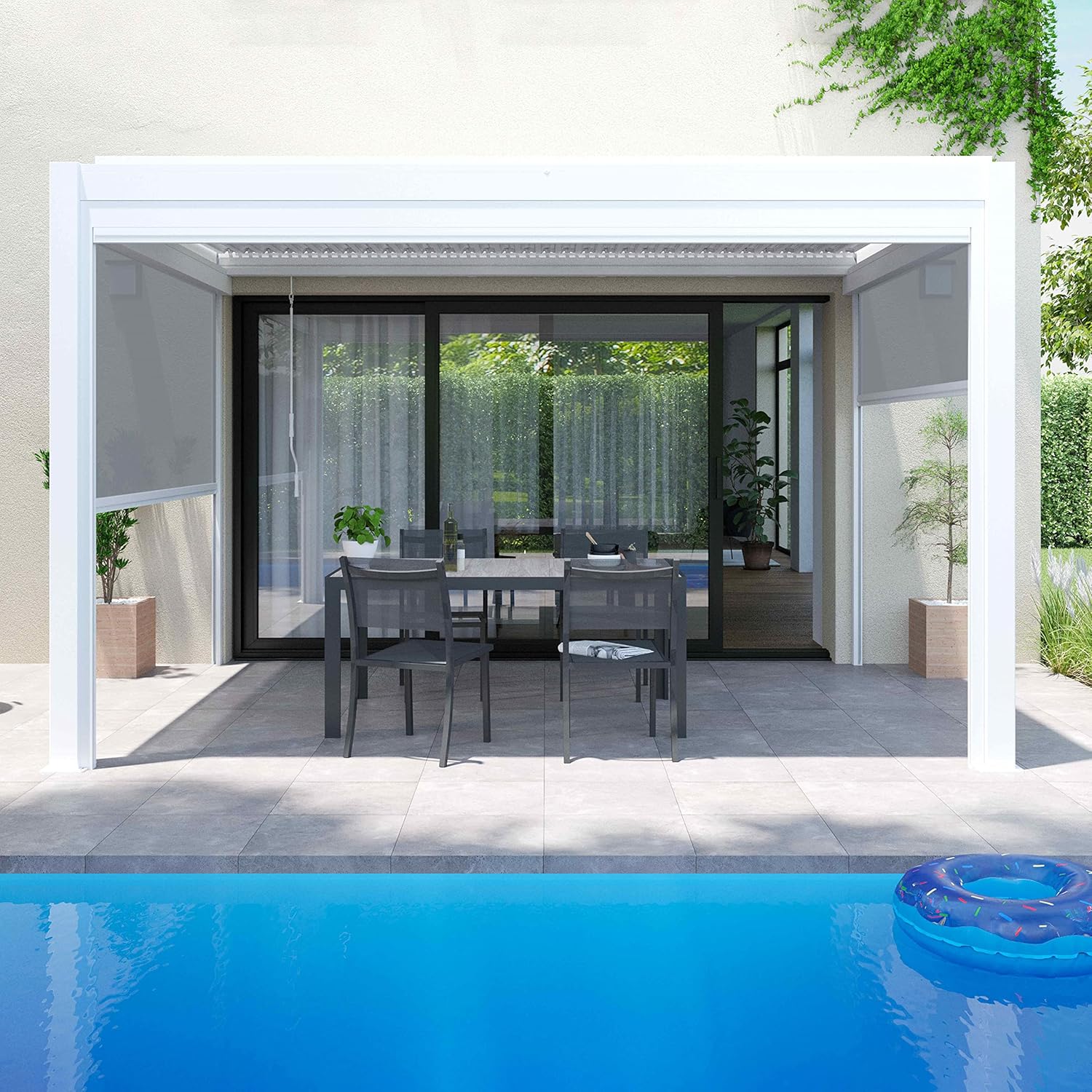 Oviala - Pergola bioclimatique adossée - 3x4 m - aluminium blanc