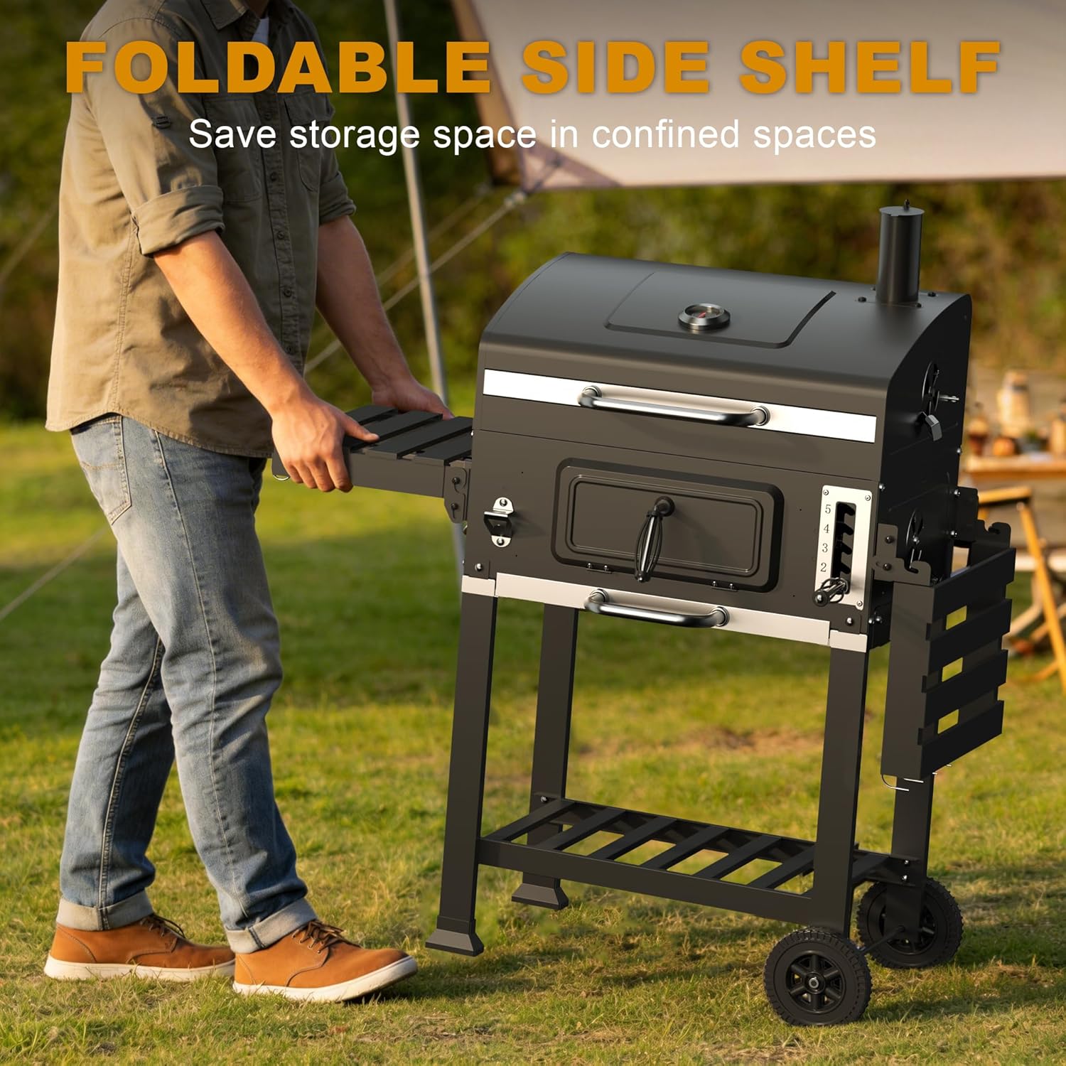 Teeno - Barbecue XXL charbon, thermomètre, fumage, grille chauffante