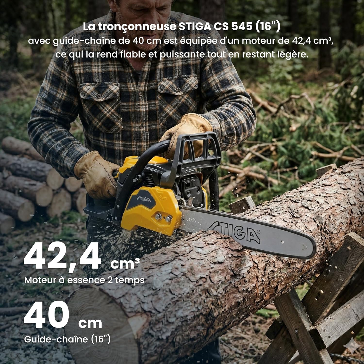 STIGA - CS 545 série - guide 40 cm, 42.4 cm³, 1.9 kW, anti-vibration