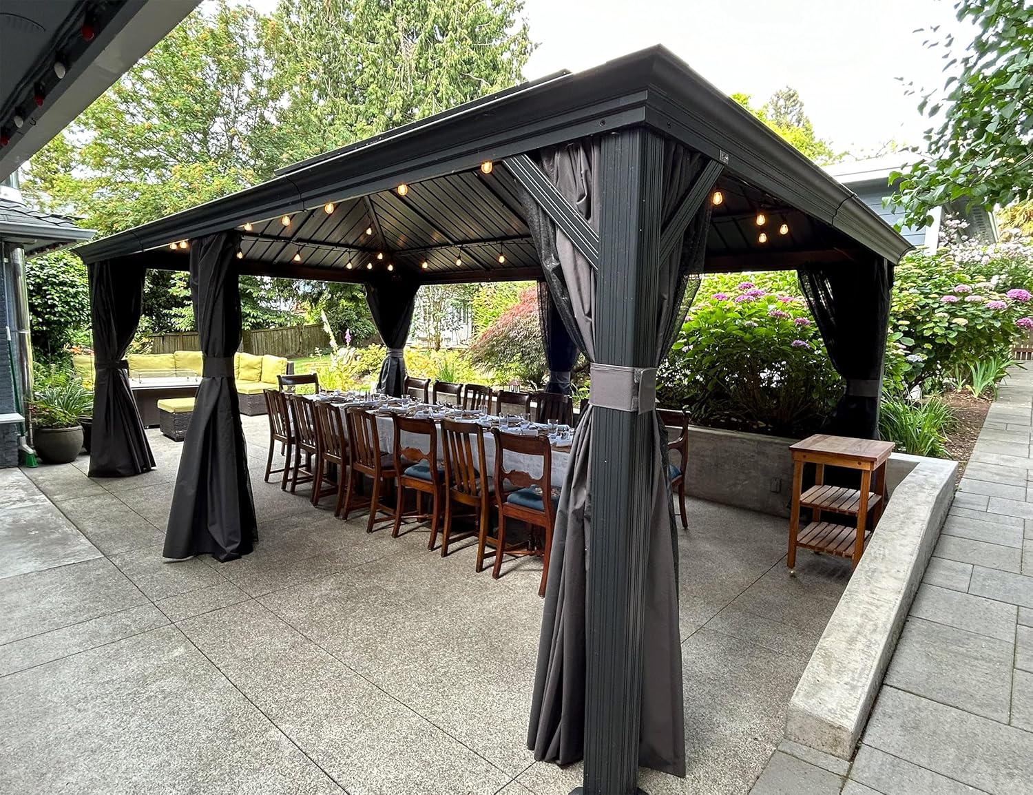 PURPLE LEAF - Pergola Série 6x4,25m - alu, leds, rideaux, gouttière