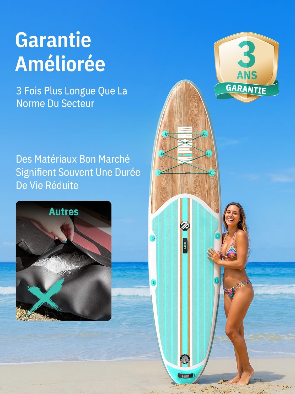 Niphean - paddle gonflable 320cm - 2 personnes, capacité 200kg, siège inclus