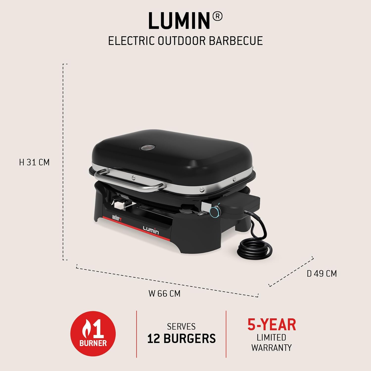 Weber - Lumin - 33x49 cm - Barbecue électrique, fonte, 315°C, thermomètre 1502045