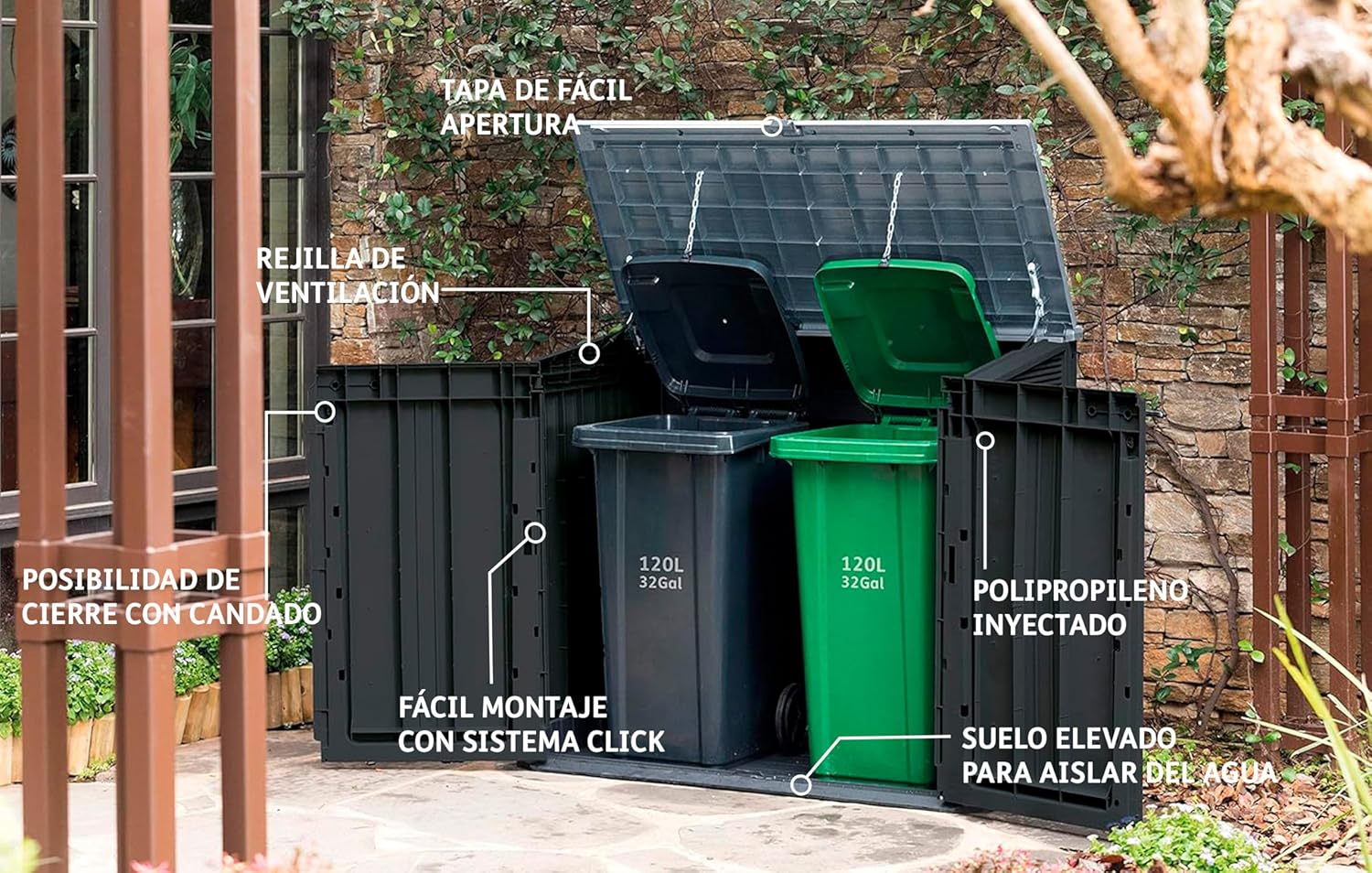 Keter - Abri horizontal SIO Nova - 880L - rangement poubelles noir