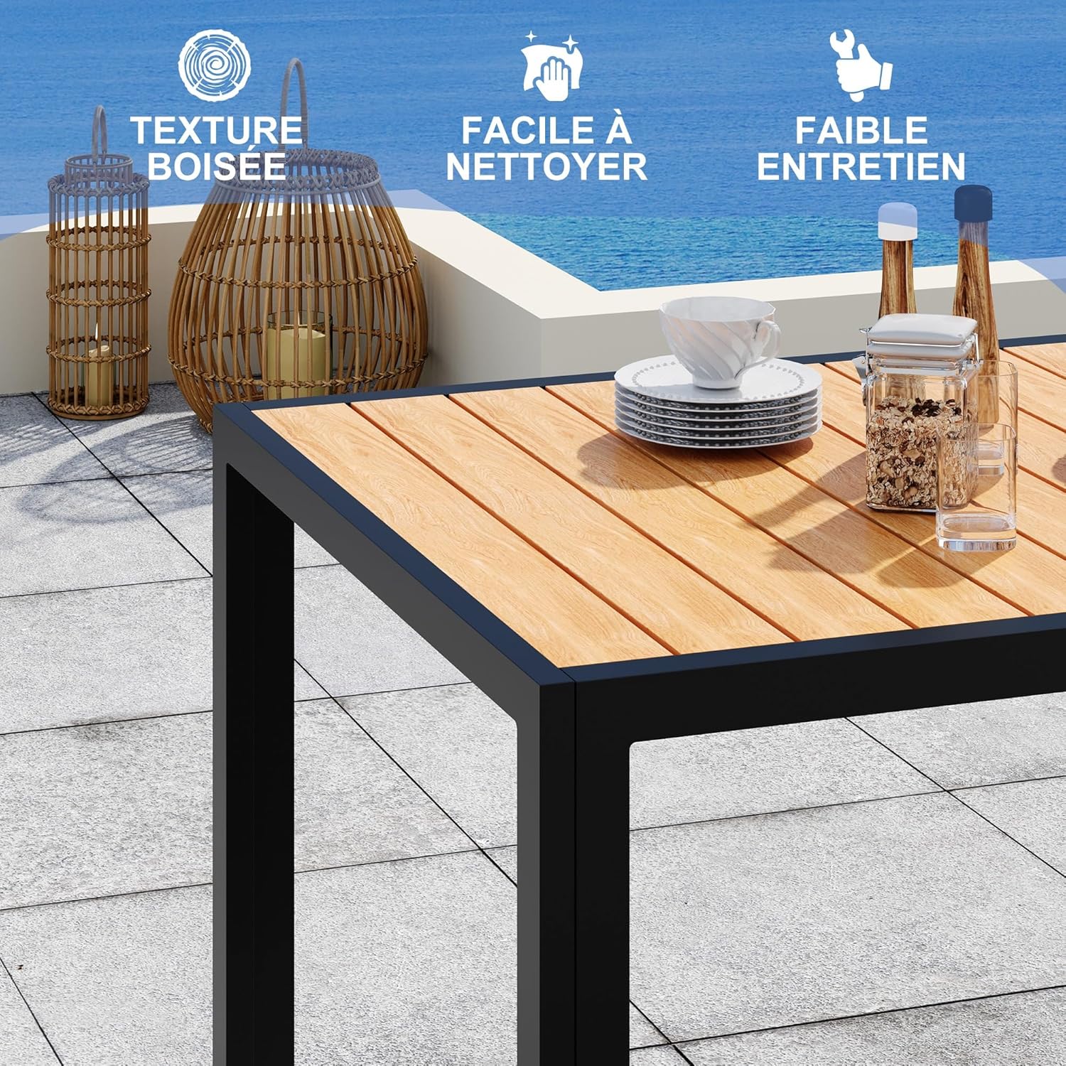 Devoko - table de jardin HDPS - 189x80x72 cm - aluminium, facile à entretenir, résistant intempéries