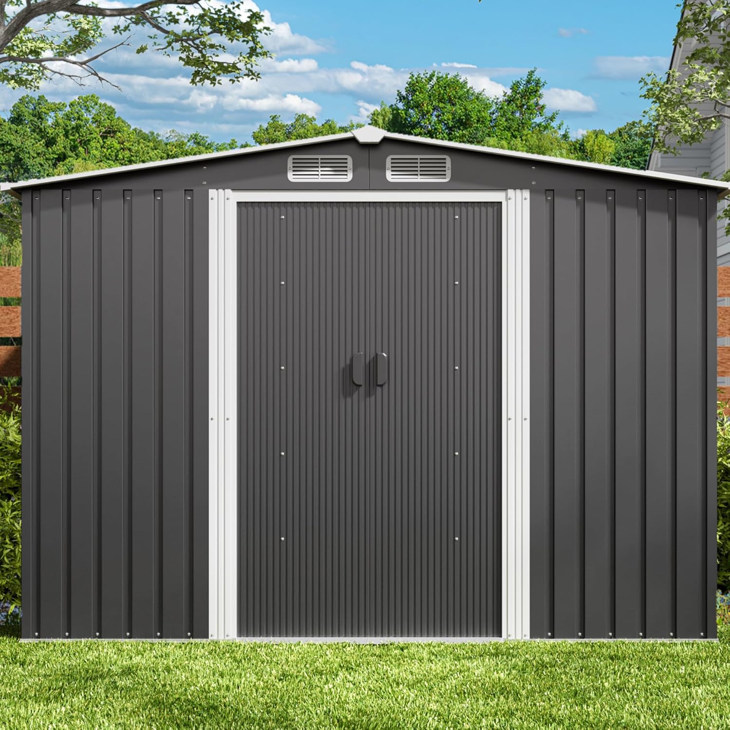 Xbro - abri à outils métal série inclinée - 247x193x179 cm - porte coulissante, serrure, gants inclus