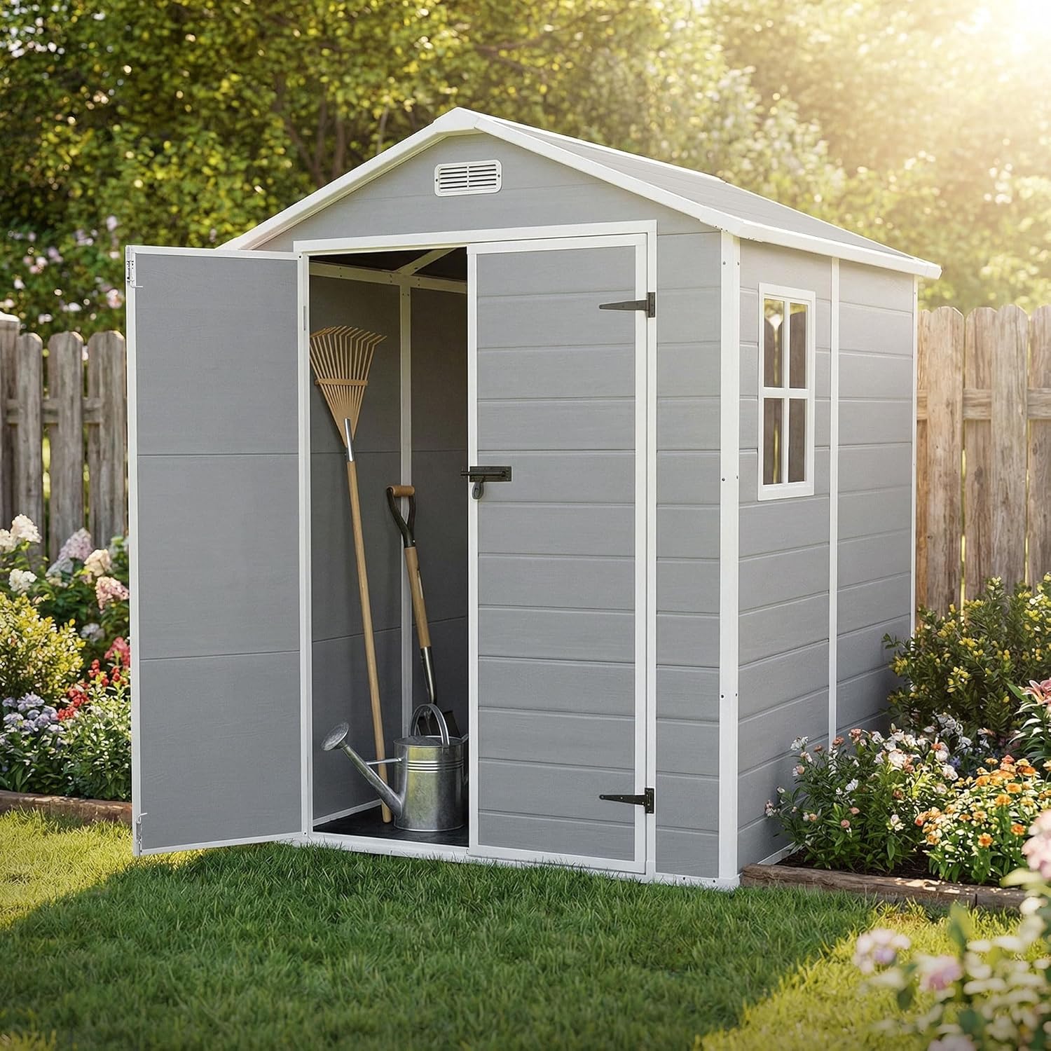 ECD Germany - abri de jardin résine, 151x182x220 cm, double porte, fenêtre, 5m³