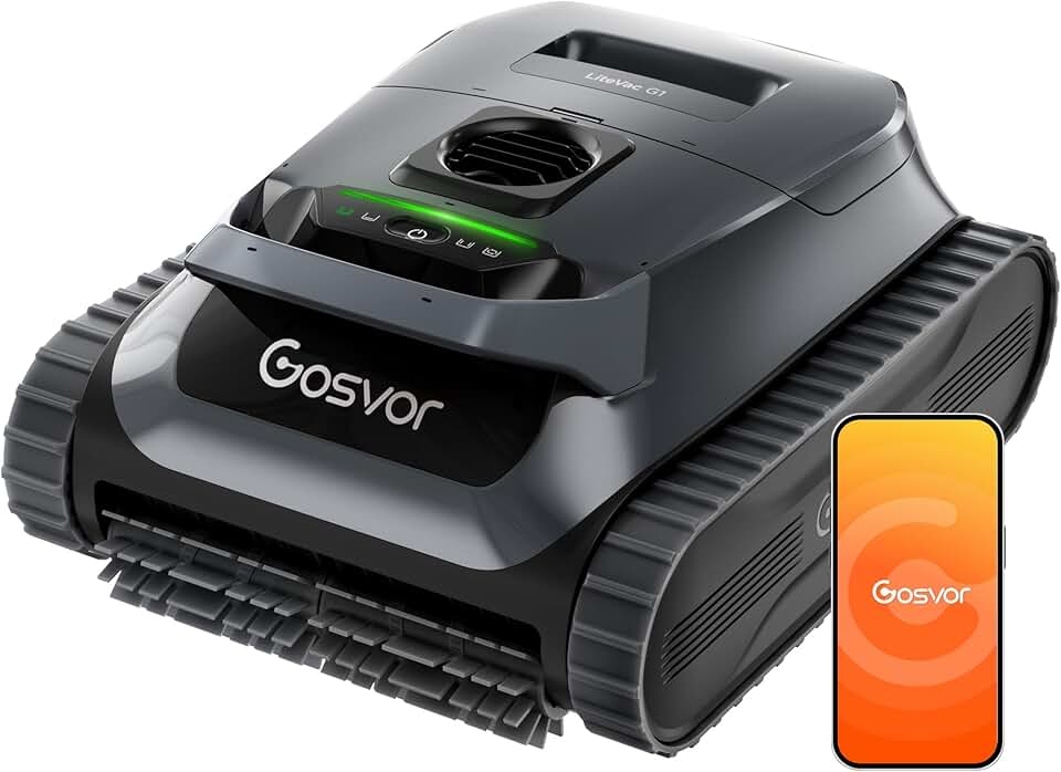 Gosvor (2026 Nouveau) LiteVac G1 Robot Piscine Fond et Parois, 6,9 kg Ultra Léger, Jusqu’à 200 Min d’Autonomie, Double Filtration, Navigation Intelligente & App, pour Piscines Jusqu’à 200 m²