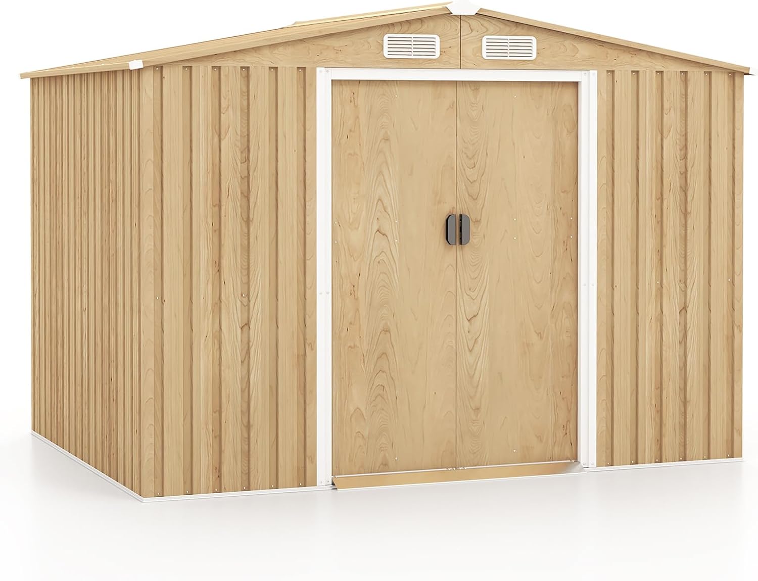GOPLUS - abri de jardin naturel - 259x196x184cm - acier, toit en pente, aération, porte verrouillable, 4,47m²