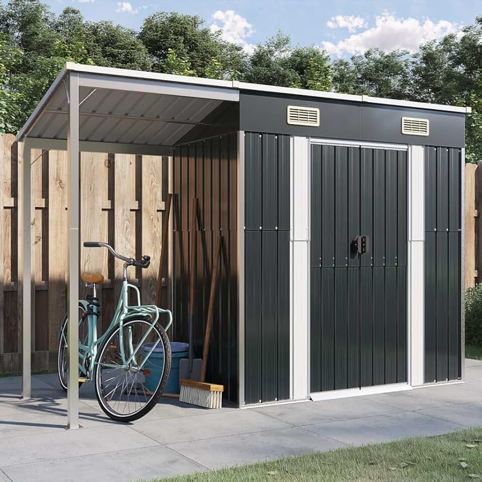 ShGaxin - abri de jardin acier toit long 277x110,5x181cm anthracite - 364526