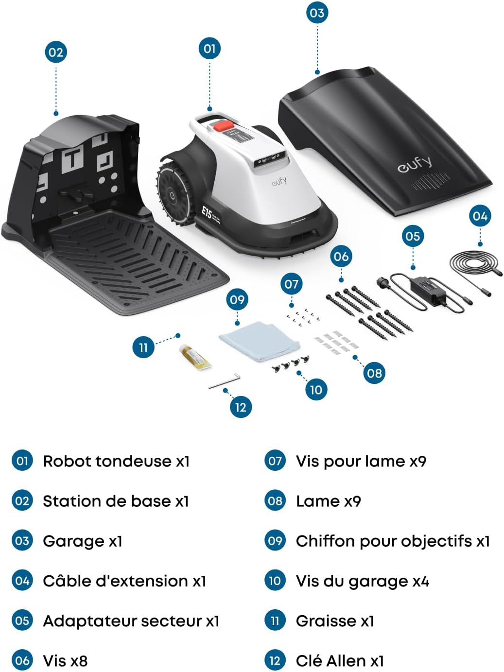 eufy - E15 Robot Tondeuse - 800 m² - sans fil, cartographie smart, contourne obstacles, installation rapide, E15